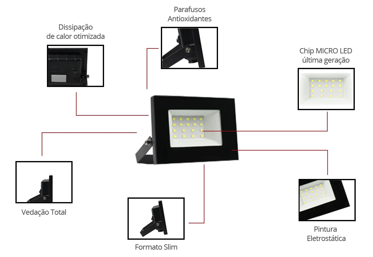 Refletor MicroLED 20w Branco Frio